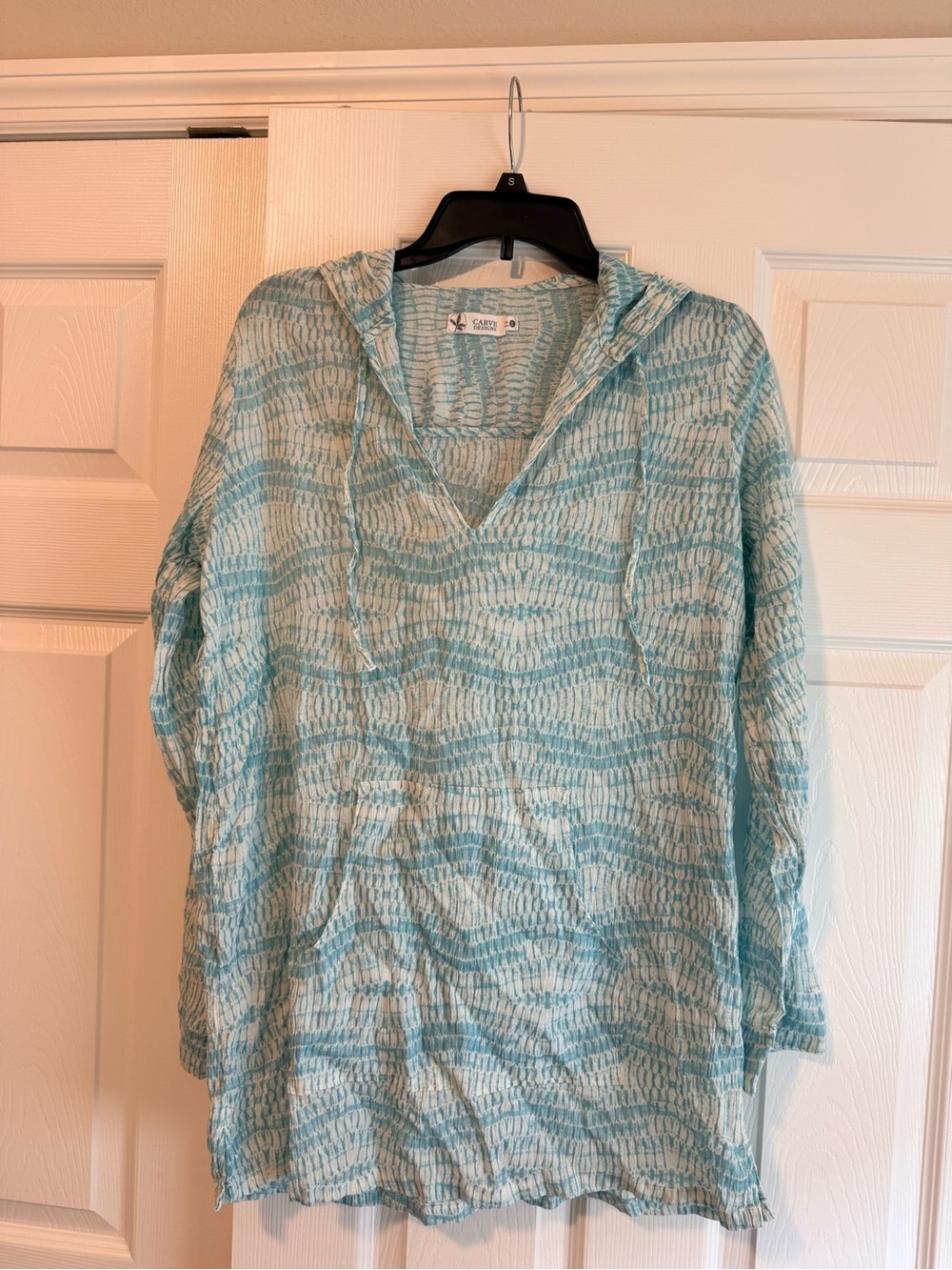 Carve Designs Aqua-White Textured Hooded Tunic
